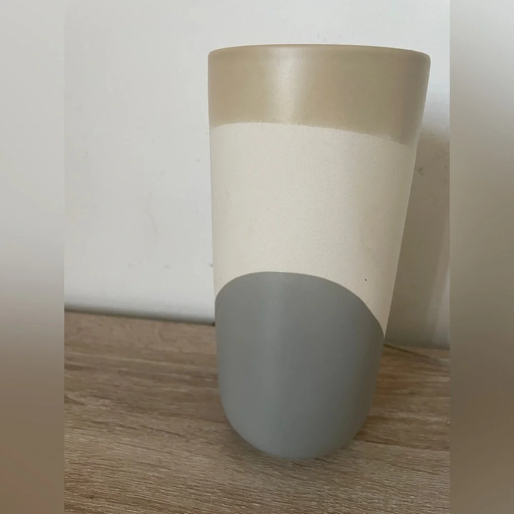 Poketo Decorative Ceramic 4 color block Grey Tan Yellow & Off white vase